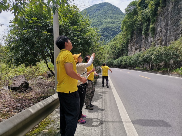 《仰望》。7月21日，107地質(zhì)隊副總工李華秀在彭水新319線彭水至保家段現(xiàn)場指導(dǎo)危巖核查工作。吳碧輝攝