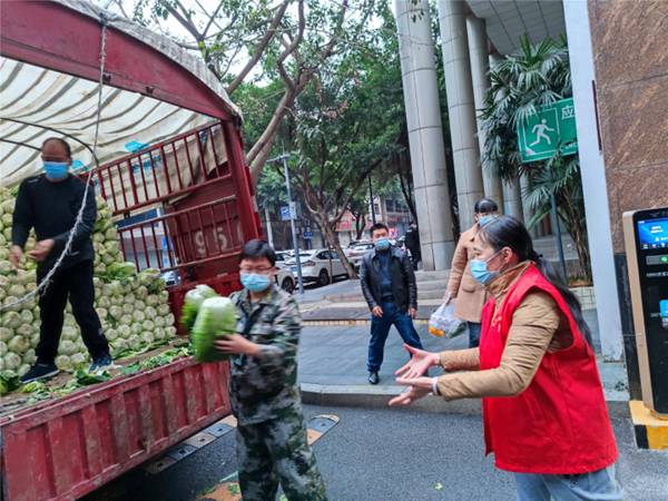 將白菜送與小區(qū)居民。璧山區(qū)融媒體中心供圖