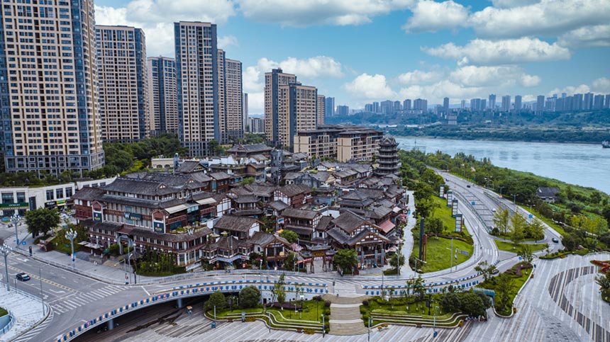 西流沱小鎮(zhèn)，一半巴渝小鎮(zhèn)，一半長江風景。融匯西流沱濱江旅游區(qū)供圖