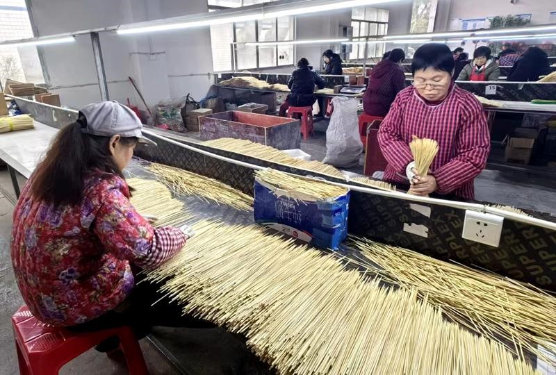 									小小竹簽“掙”外匯					“開工大吉！”2月18日上午，重慶市銅梁區(qū)虎峰鎮(zhèn)久遠村18號鄉(xiāng)村振興車間，村民們忙著對操作臺上的竹簽篩選、捆扎、打包、裝箱。車間外，運貨的卡車正等著將這批竹簽裝載上車。裝車后，這些竹簽將長途跋涉，通過新疆紅其拉甫口岸出關，最終到達巴基斯坦。				