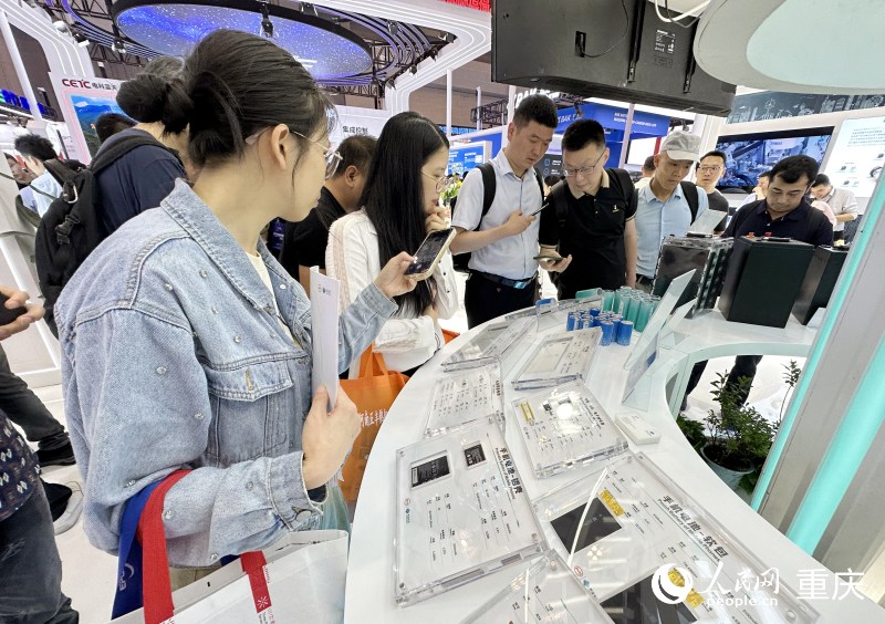 專業(yè)觀眾在展會上了解新型電池技術(shù)。人民網(wǎng)記者 劉政寧攝