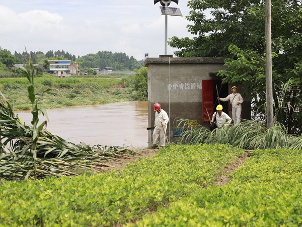 工作人員檢查提灌站房?jī)?nèi)滲漏、積水等情況。國(guó)網(wǎng)重慶永川供電公司供圖