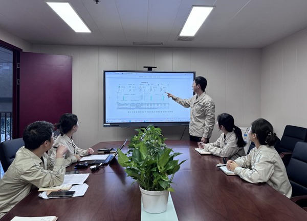 國網(wǎng)重慶物資公司員工正在探討物資里程碑計劃。李柯怡攝