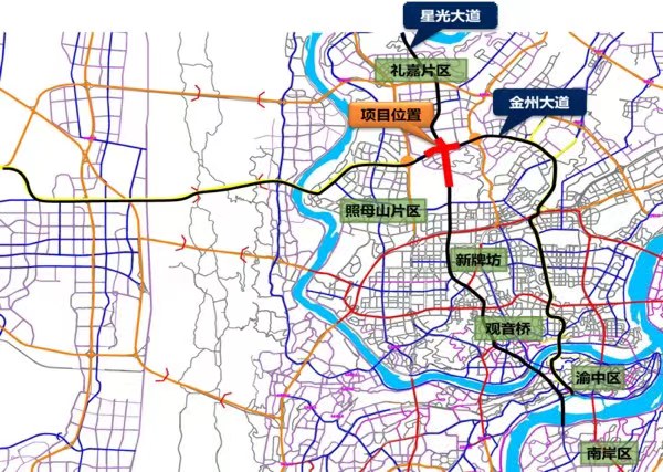 金州大道與星光大道延伸段節(jié)點改造工程設(shè)計施工路線圖。重慶設(shè)計集團(tuán)有限公司市政設(shè)計研究院供圖