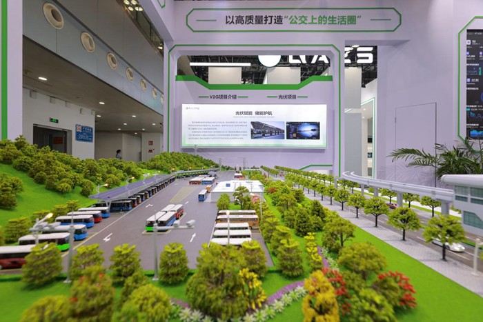 集光伏站、儲能站、電動汽車V2G充、放電站為一體的示范站沙盤模型。驛滿新能源公司供圖
