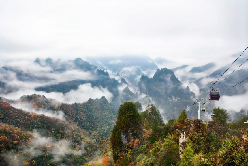 云霧繚繞彩葉滿山。任峰攝