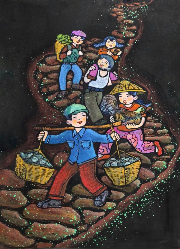 白奕作品《趕集的鄉(xiāng)間小路》。重慶文藝職院供圖