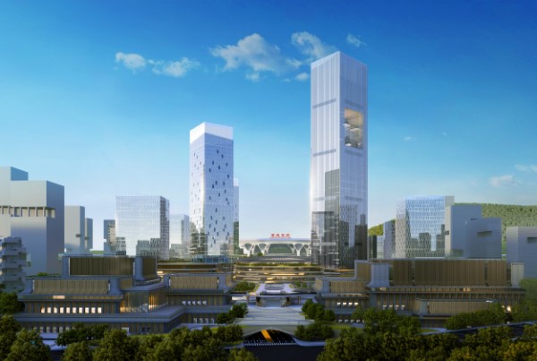 重慶東·樞紐城站前核心區(qū)效果圖。重慶交通開投樞紐集團供圖