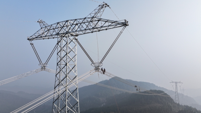 哈密—重慶±800千伏特高壓直流輸電線路工程（重慶段）作業(yè)人員進(jìn)行附件安裝工作。陳明月攝
