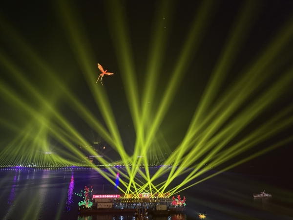 特色鳳凰造型的無(wú)人機(jī)在夜空中盤旋飛舞。豐都縣委宣傳部供圖