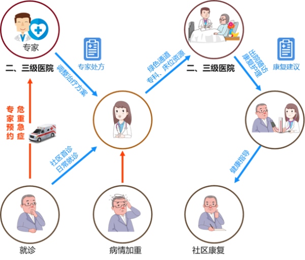“轉(zhuǎn)診-治療-康復(fù)-長期護(hù)理”全流程閉環(huán)圖。渝北區(qū)衛(wèi)生健康委供圖