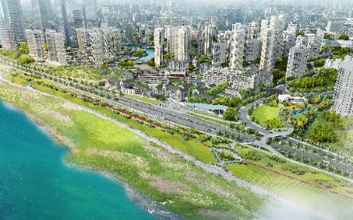 化龍橋濱江岸線過街天橋。重慶設(shè)計集團有限公司市政設(shè)計研究院供圖
