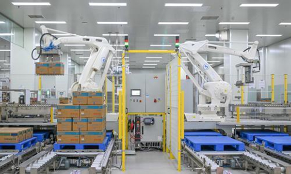 10月29日，位于江北區(qū)的登康口腔智能工廠，機(jī)械臂在碼垛區(qū)有序運轉(zhuǎn)。記者 張錦輝 攝/視覺重慶